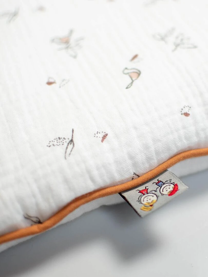 Oreiller plat réversible en gaze de coton  Melody   Blanc