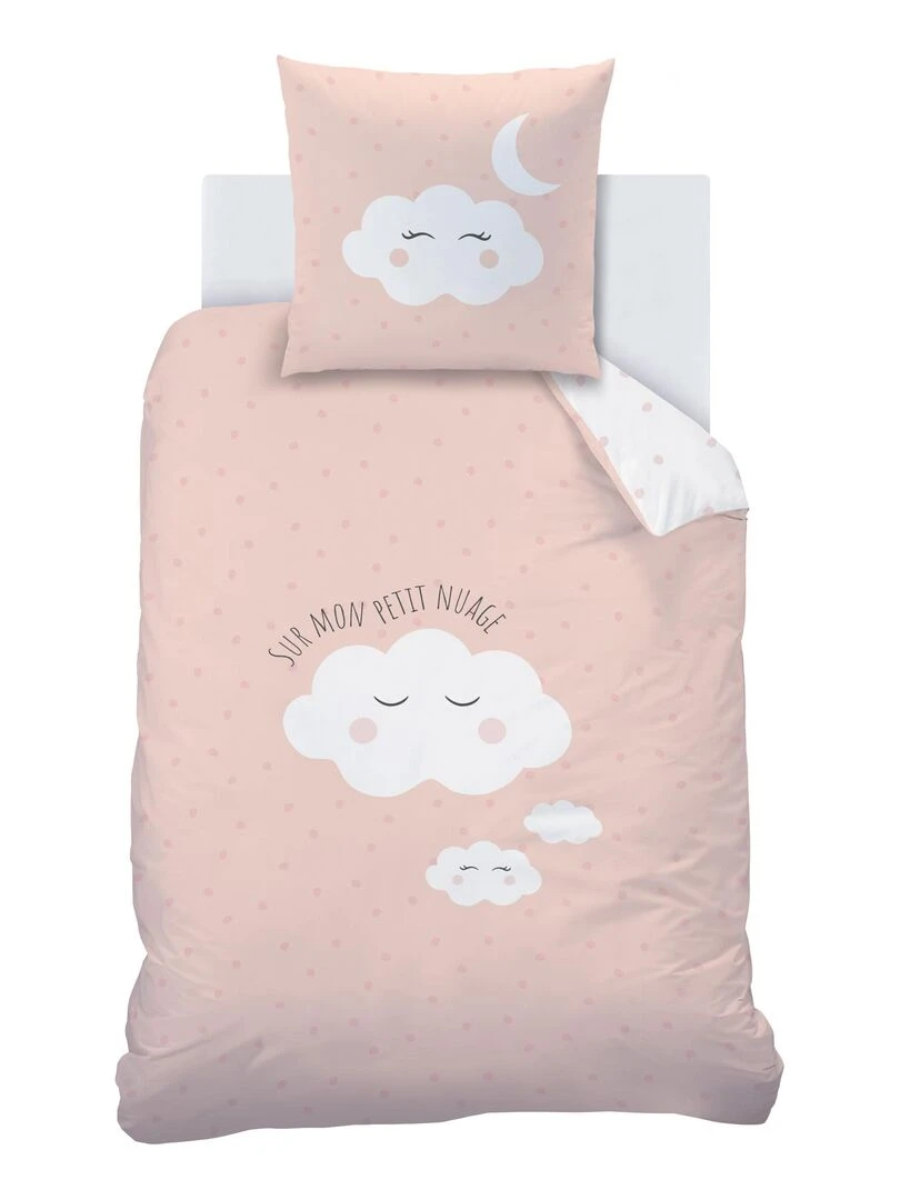 Parure de lit imprimée 100% coton NUAGES Rose