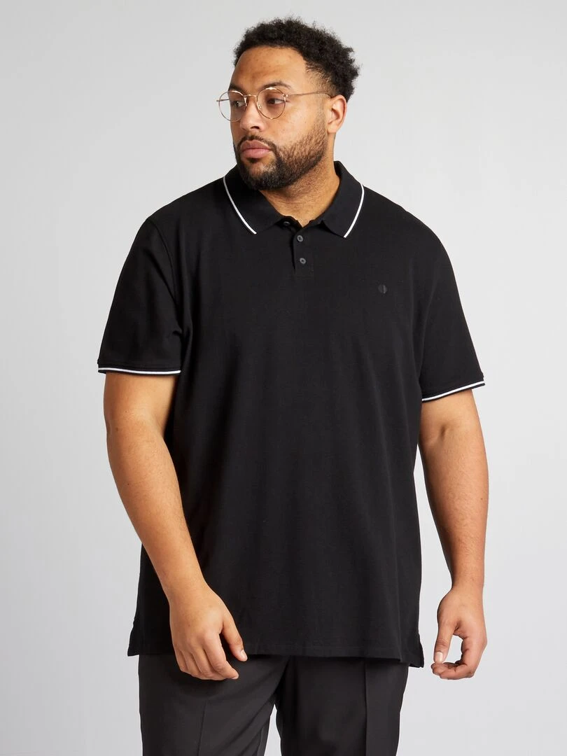 Polo en coton à contrastes noir