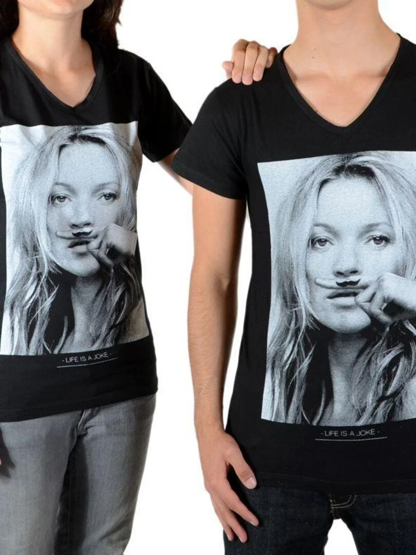 Tee Shirt Little Eleven Paris Kate Moss SS Kate Moss Mixte Garçon Fille Noir Noir