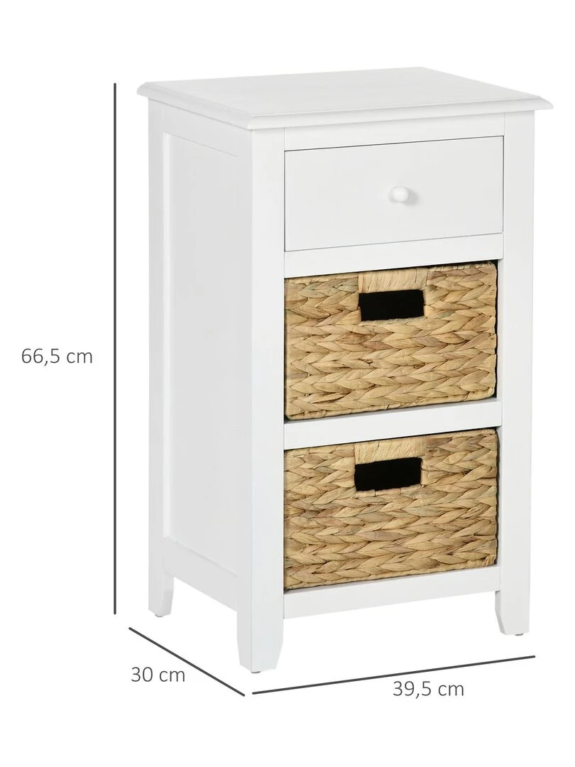 Chiffonnier 3 tiroirs style cosy chic jacynthe d'eau MDF blanc   Blanc
