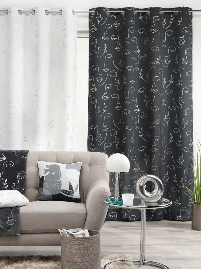 Rideau à œillets 140x260 métallisé Arty line anthracite argent   Gris