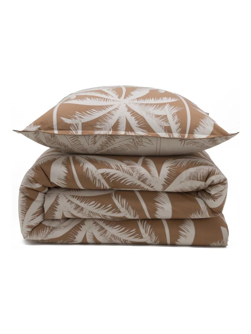 Future Home   Parure de lit 2 personnes en coton 57 fils imprimé camel   Marron