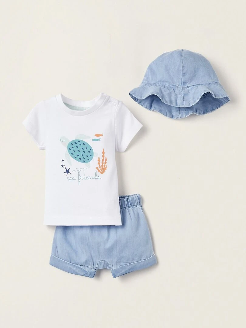 T Shirt + Short + Chapeau Pour Nouveau Né NATURE TAKEOVER Blanc