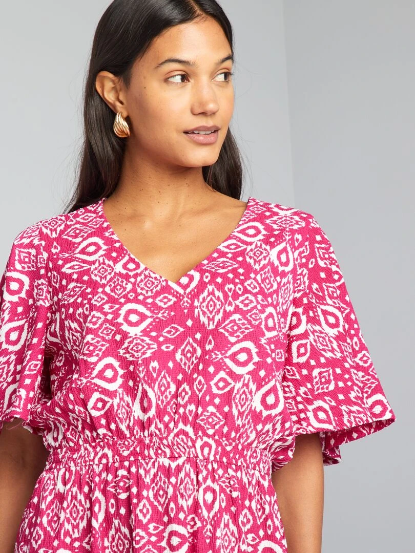 Robe courte imprimée à volant   Rose