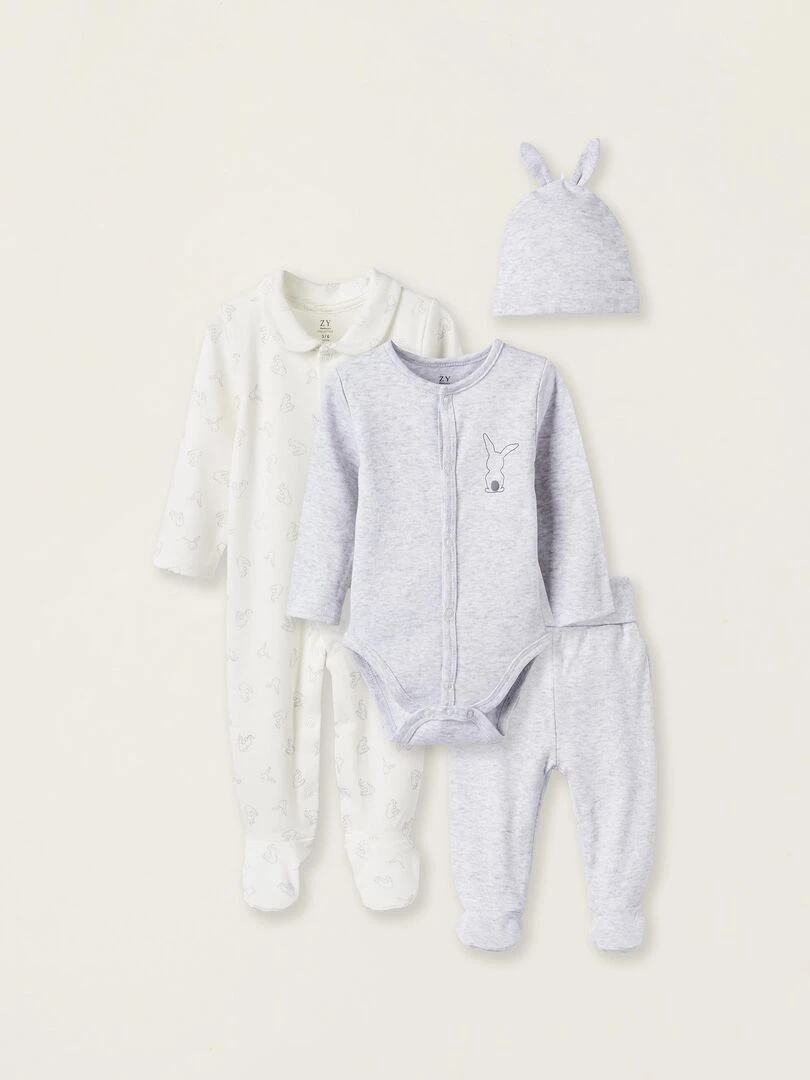 Pack 4 Pièces pour Nouveau Né 'Lapins' EARLY BLOOM Multicolore