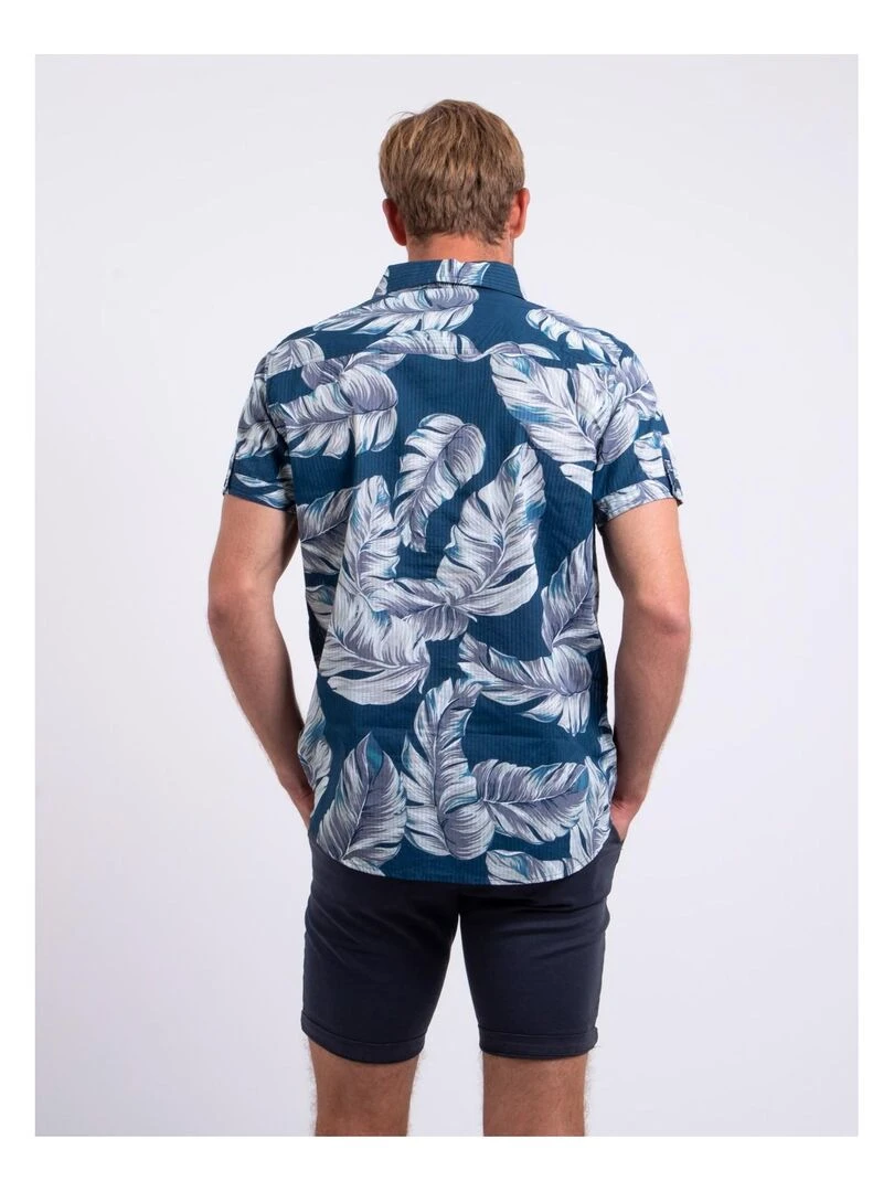 Chemise manches courtes pur coton motifs DETAT Bleu