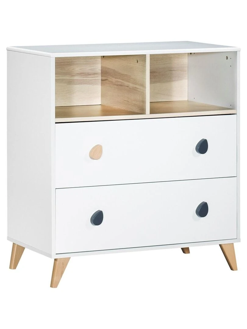 Commode 2 tiroirs 2 niches boutons goutte SAUTHON Blanc