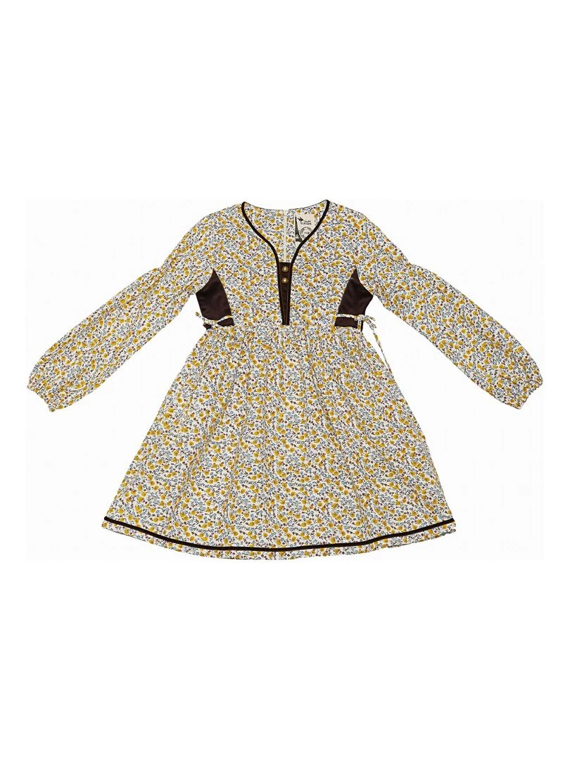 Robe Fleurie Liberty Jaune  Marron Fille  MARGOT   'LA FAUTE A VOLTAIRE'   Jaune