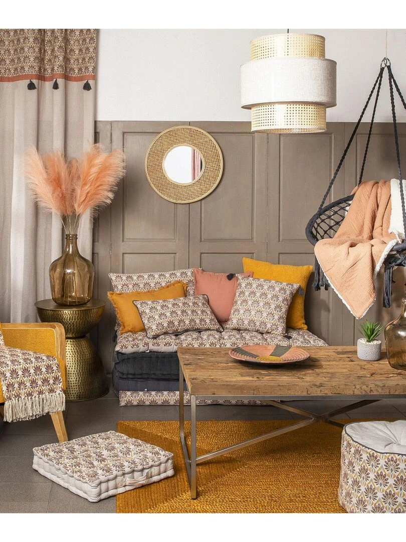 Coussin de sol en coton PEACOCK 'Deko&co'   Blanc Marron