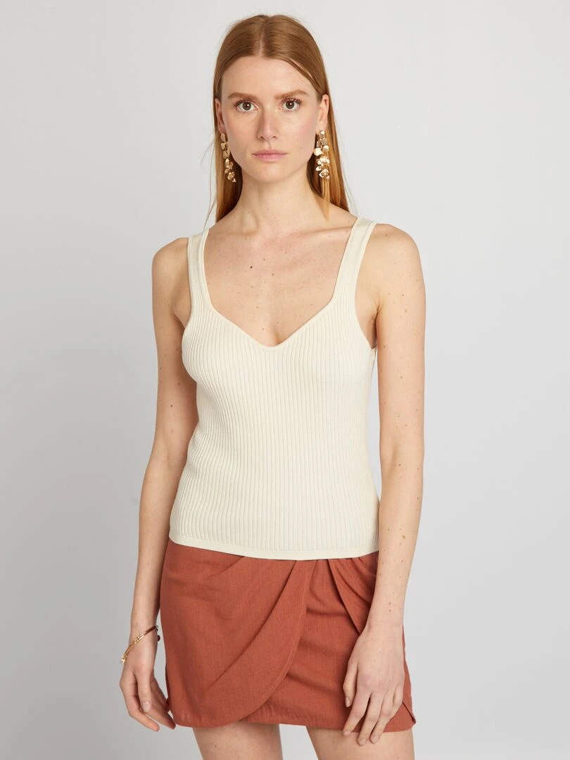 Débardeur en maille côtelée   Crème