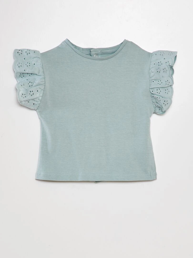 Tee shirt avec manches broderie anglaise Bleu
