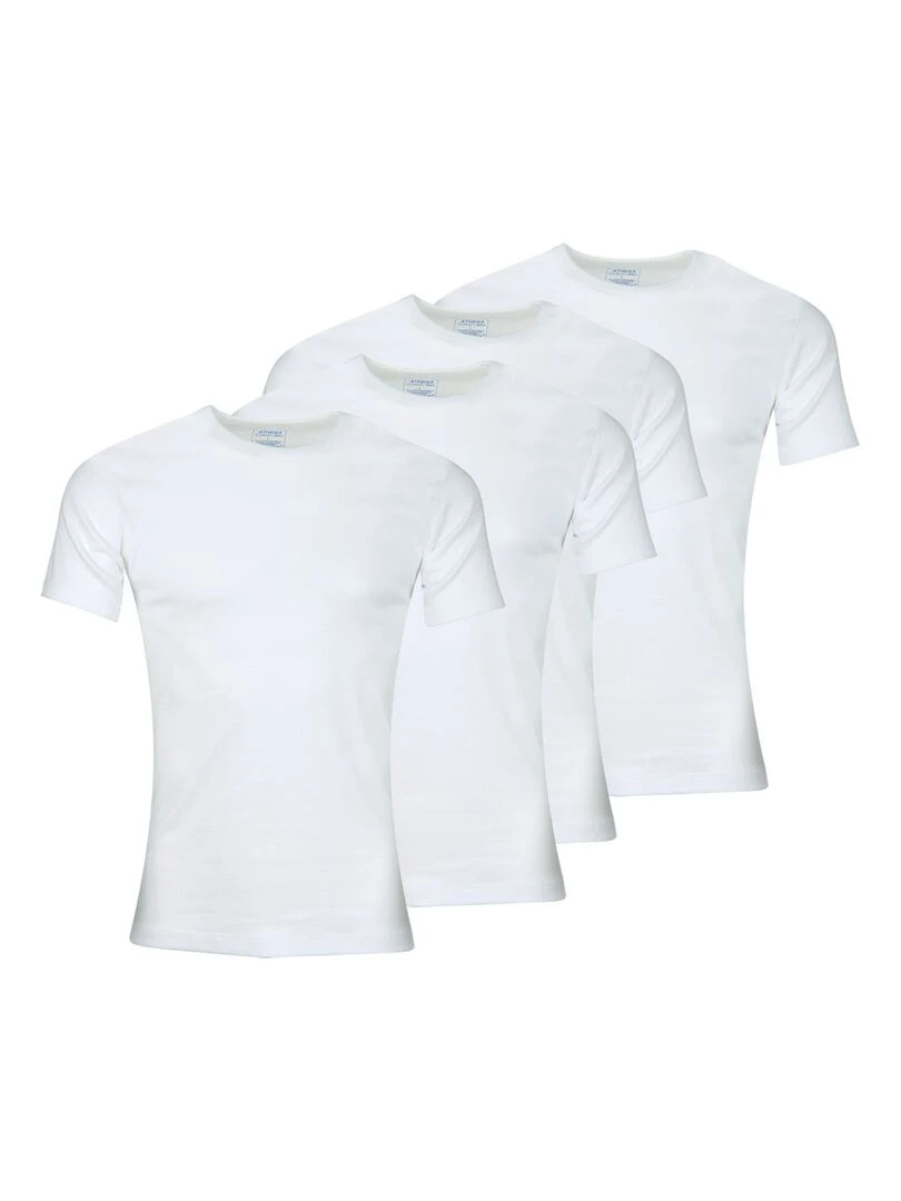 Lot de 4 tee shirt col rond homme Coton Bio Blanc