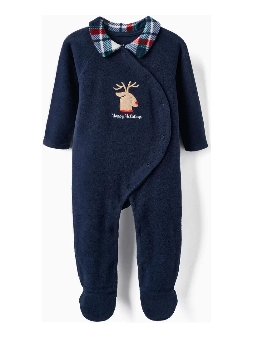 Grenouillère polaire avec pieds pour bébé 'Rodolphe Joyeuses fêtes' NOËL Bleu foncé