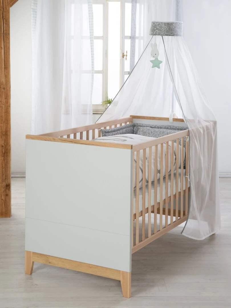 ROBA Lit bébé évolutif "Caro"   70x140   Hauteur Réglable   0 à 7 Ans   Gris Clair/ Décor Bois   Gris clair
