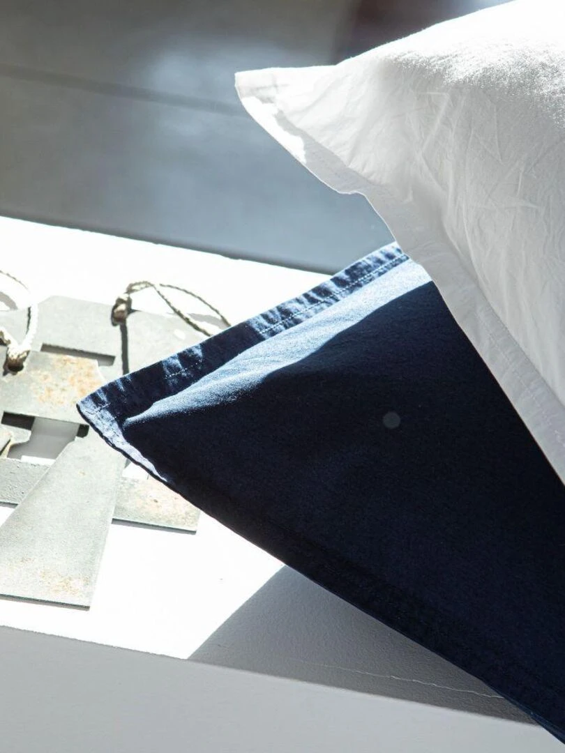 Taie d'oreiller 100% Percale de Coton Lavé 80 fils   Bleu