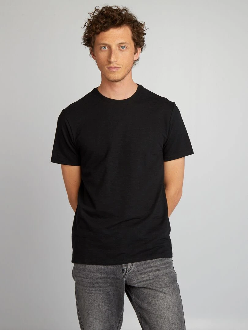 T shirt en jacquard à col rond   noir