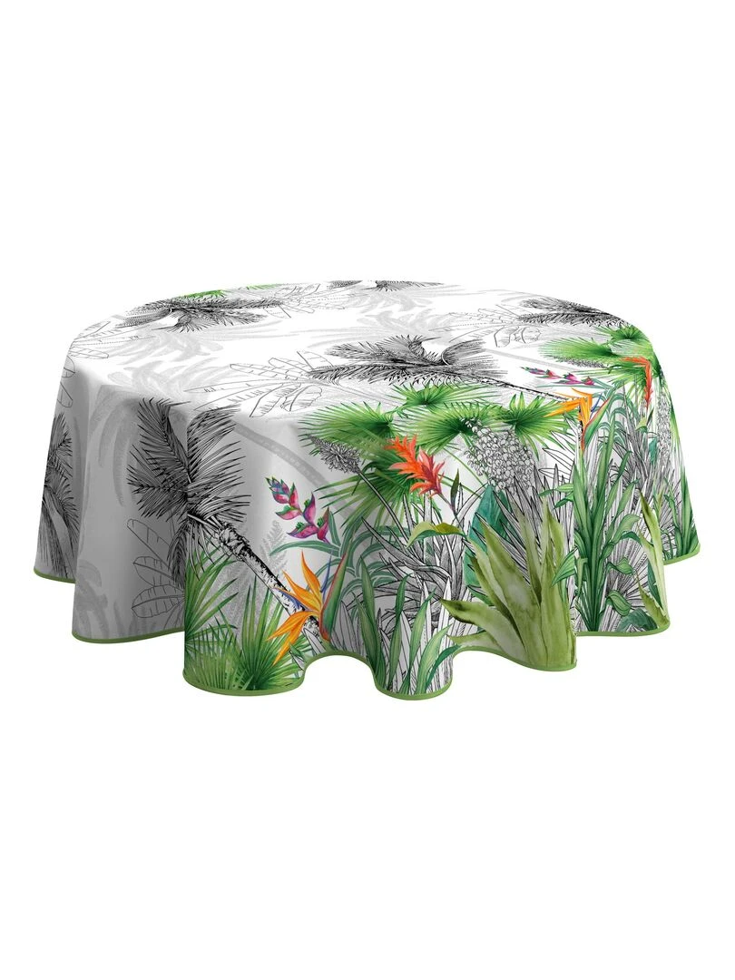 Nappe Anti taches Fleur de paradis   Ronde 160 cm   Blanc Vert Noir