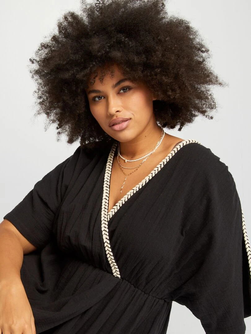 Robe longue en gaze de coton noir