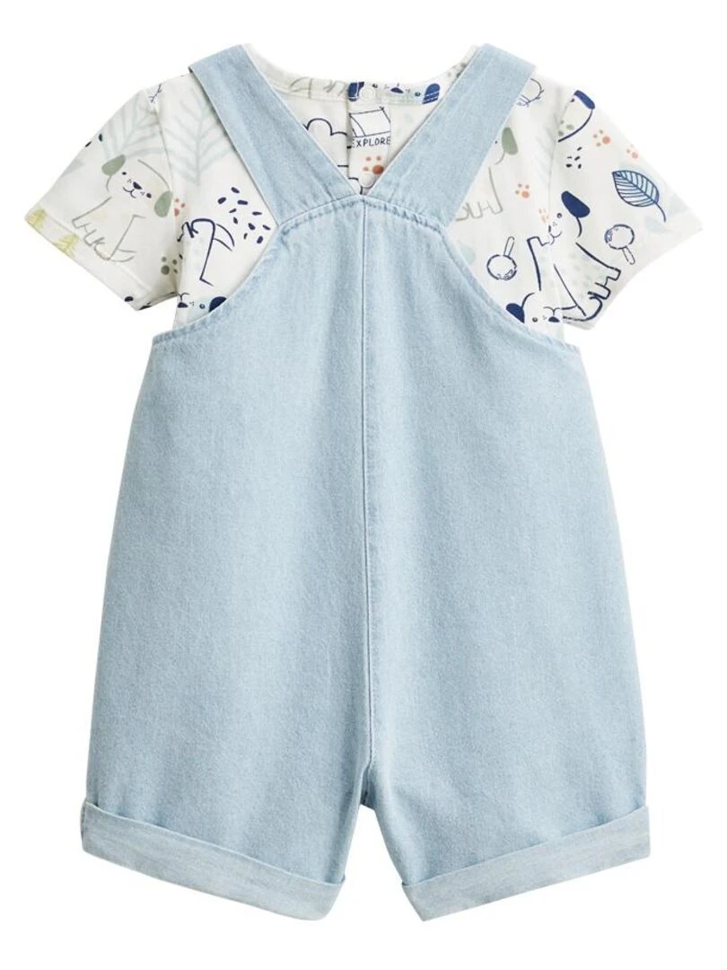 Ensemble salopette bébé en jean et t shirt Elliot   Bleu