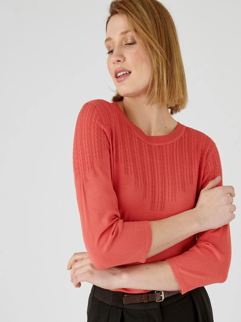 Pull fin manches 3/4 Damart Rouge