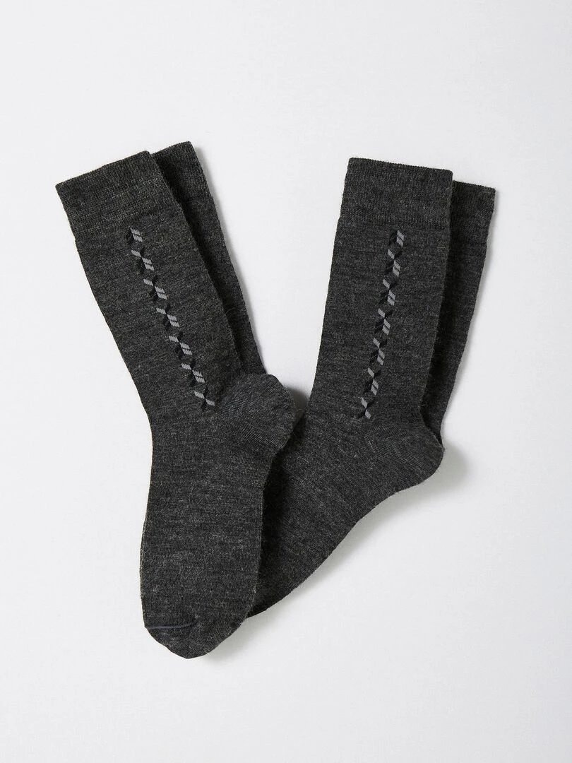 Lot de 2 paires de chaussettes maille jersey mélange laine Thermolactyl Damart Gris