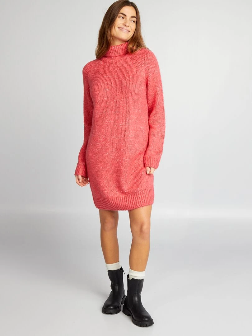 Robe pull courte en maille   Rose