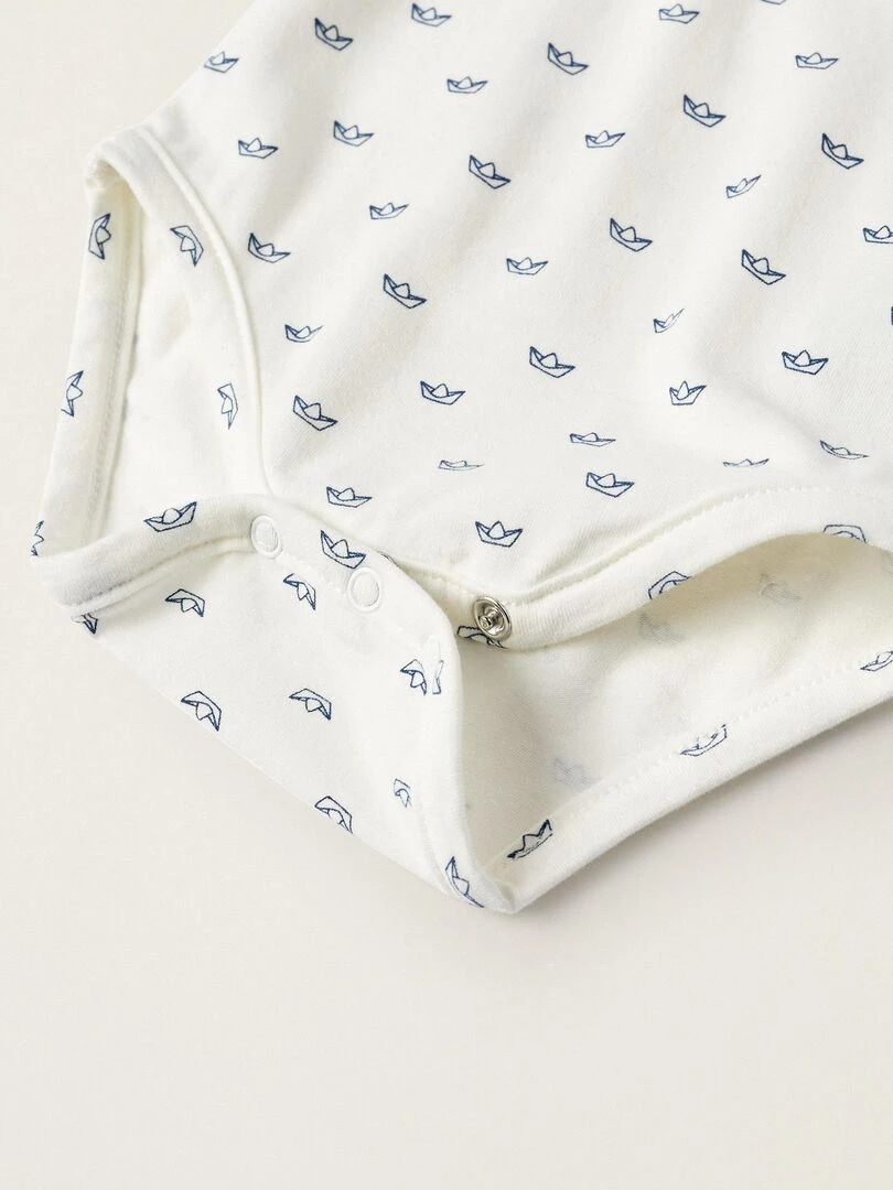 Body en coton pour nouveau né 'Paper Boats' manches longues ATLANTIC COMPANY   Blanc