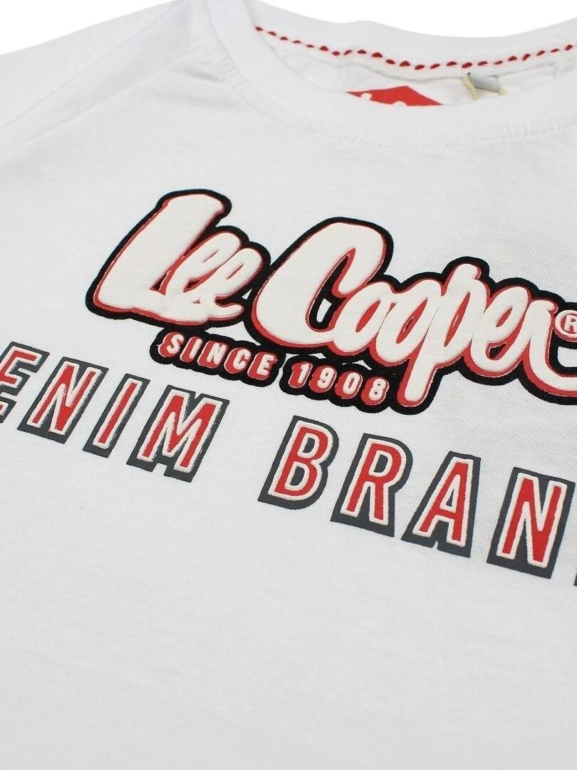 Lee Cooper   T shirt garçon imprimé logo en coton   Blanc