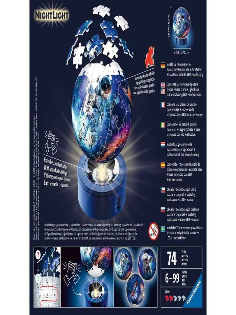 Puzzle 3D Ball 72 pièces illuminé Les astronautes N/A