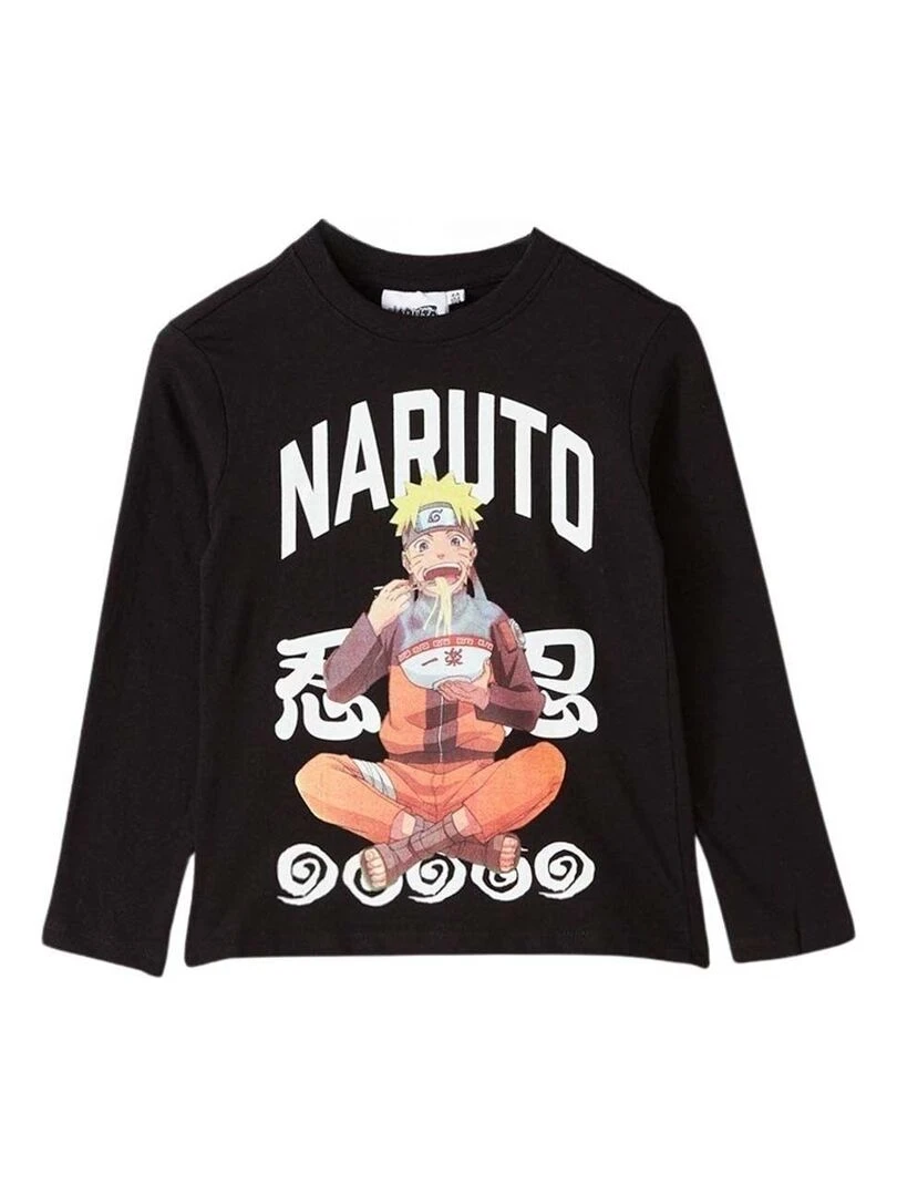 Disney T shirt garçon imprimé Naruto en coton Noir