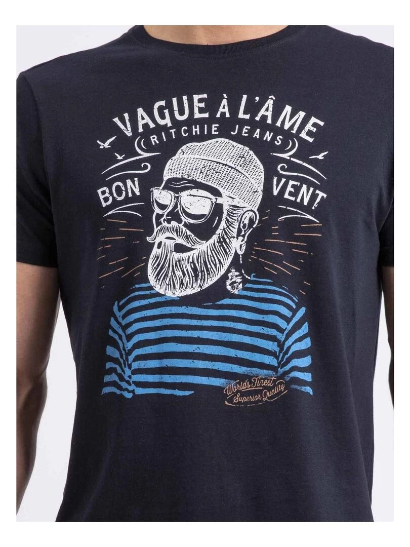 T shirt col rond pur coton NAPLE   Bleu marine