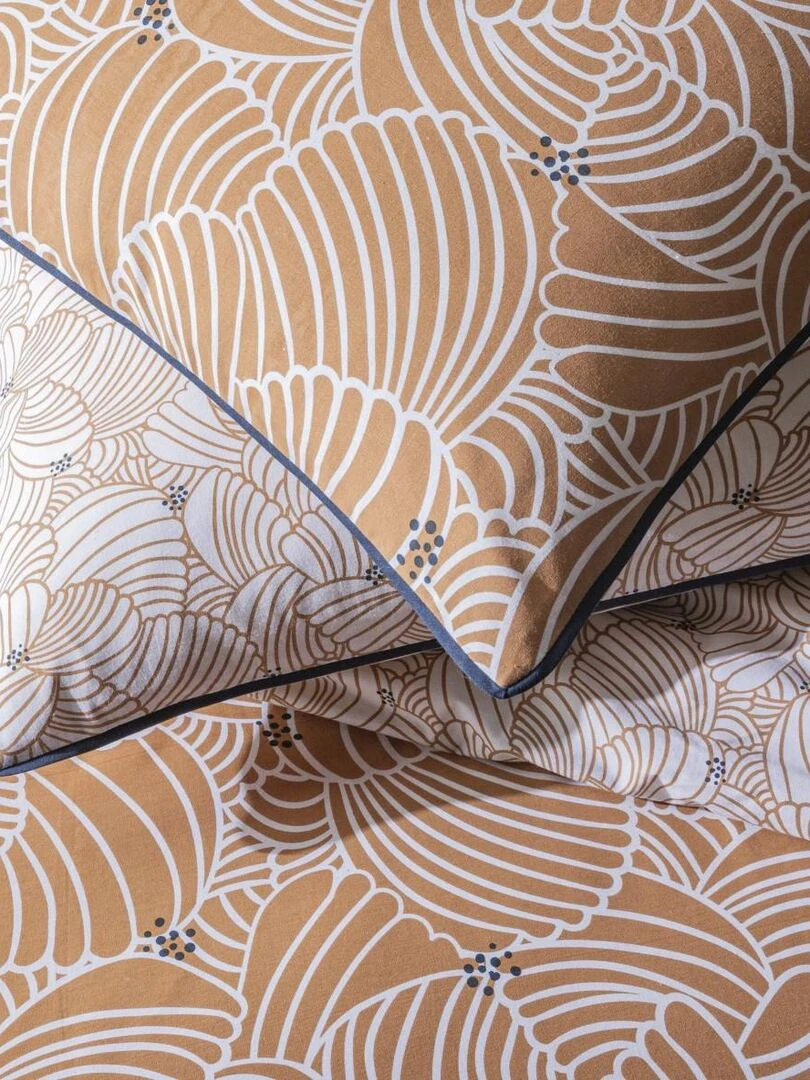 Future Home   Parure de lit 2 personnes en coton 57 fils imprimé camel   Orange