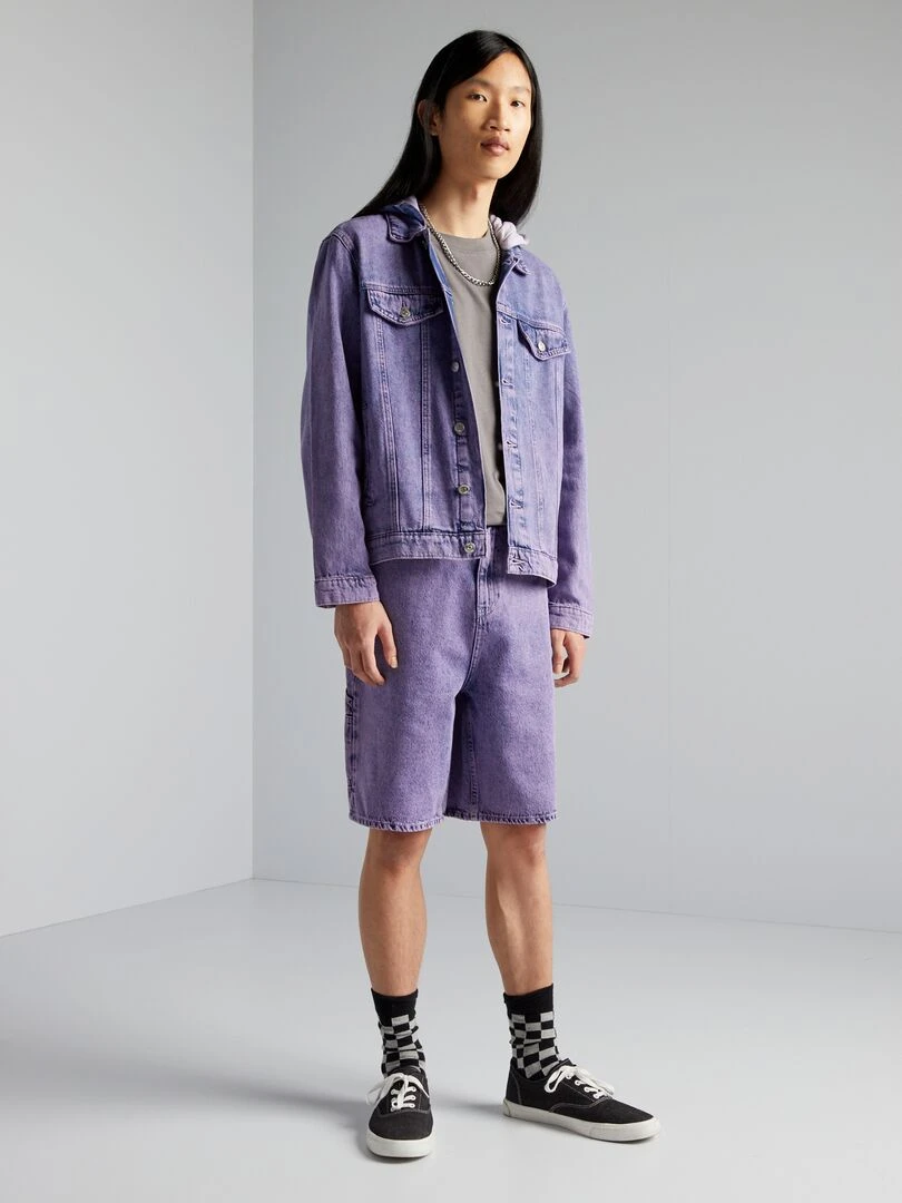 Veste à capuche en jean délavé Violet