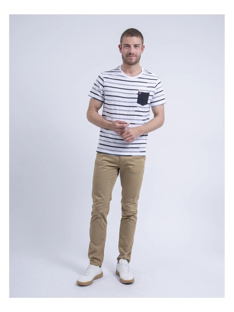 T shirt col rond rayé NIRABEL   Blanc