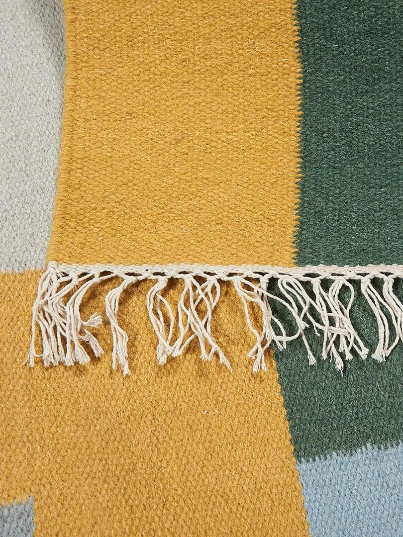 Tapis kilim tissé main en laine TETRIS Care&Fair Multicolore