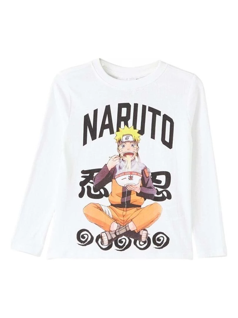 Disney T shirt garçon imprimé Naruto en coton Blanc