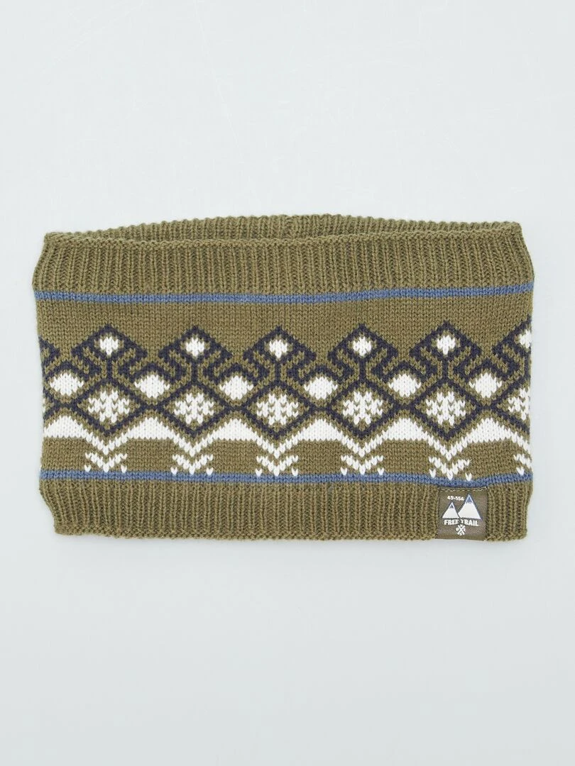 Bonnet + snood en maille jacquard   Kaki