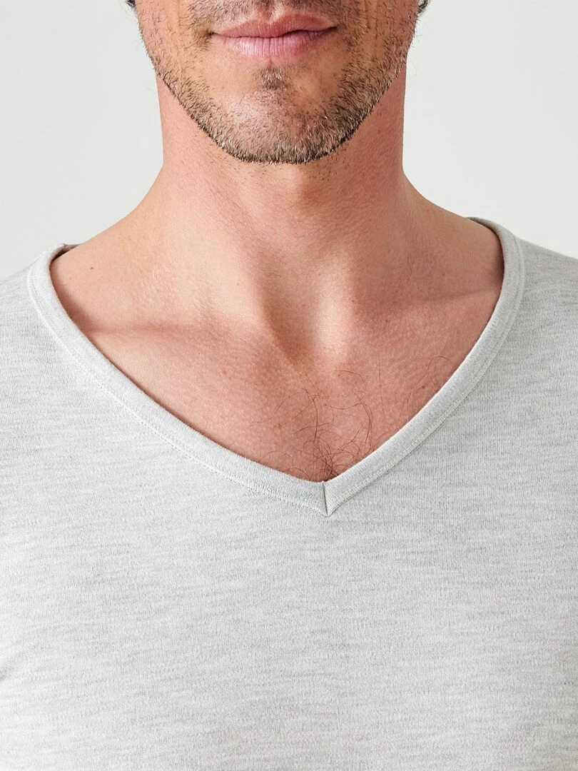 T shirt col V  maille interlock Thermolactyl   Damart   Gris chiné