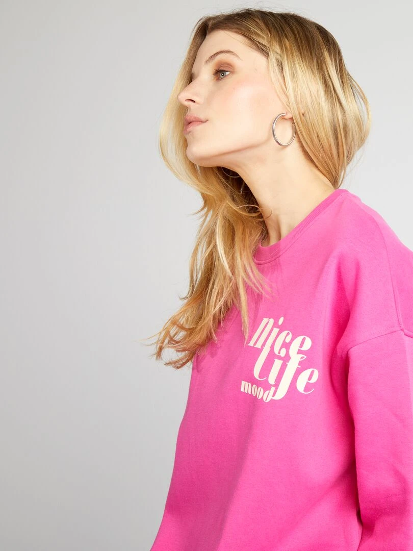 Sweat en molleton avec imprimé   Rose