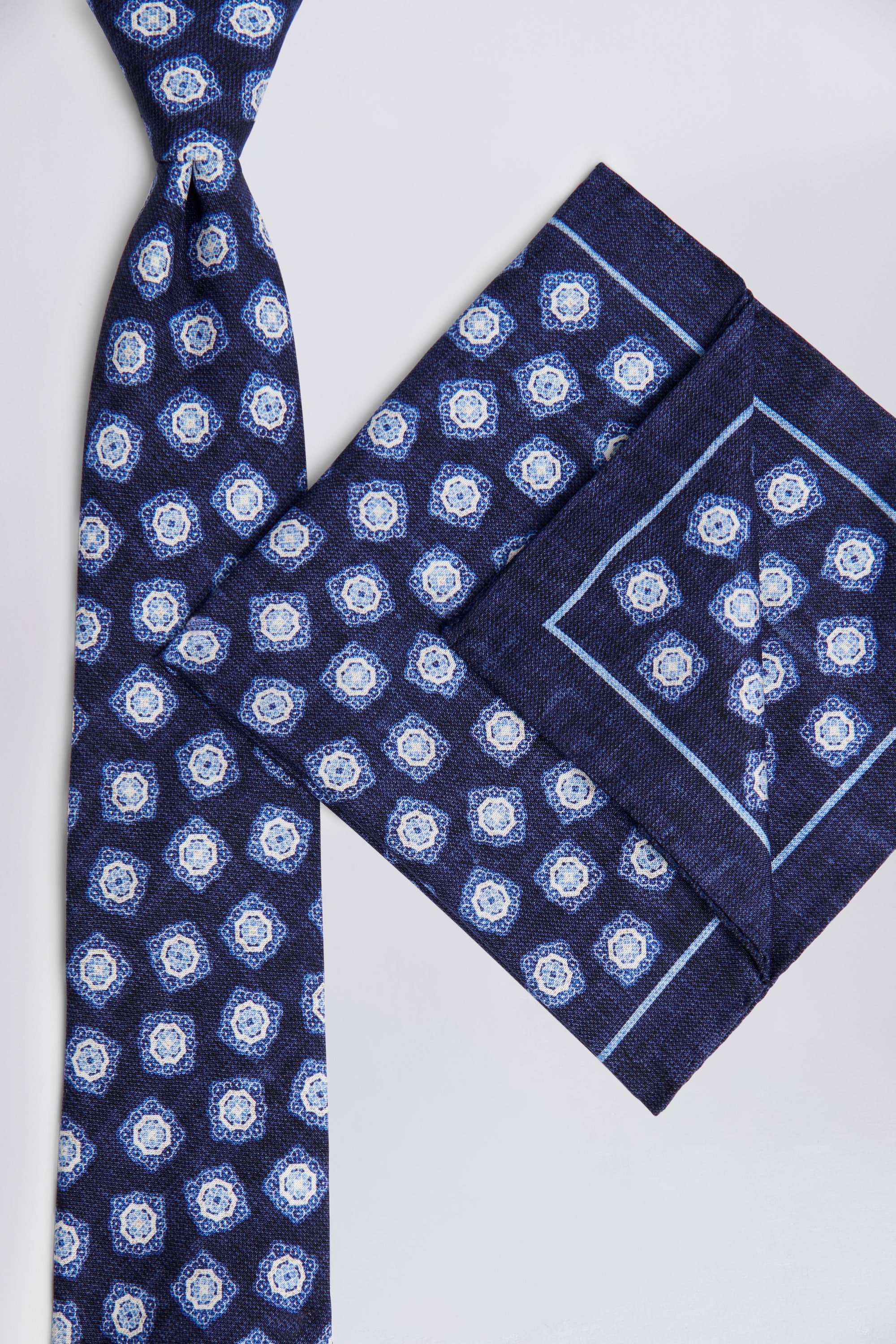 Bottinelli Navy & Blue Silk Medallion Pocket Square   Buy Online at Moss