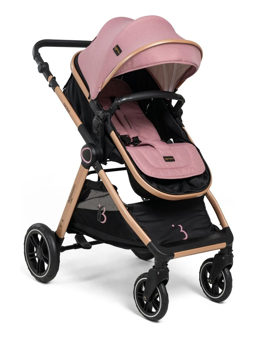 BEBELISSIMO   Poussette combinée trio 3 en 1   siège auto 0m   jusqu’à 22kg – Nicea   rose   Noir Rose Noir