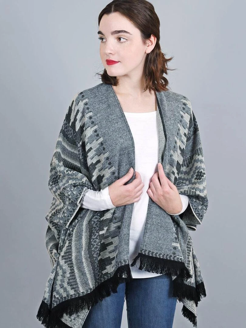Poncho Poches Aztèque Fabriqué en France Gris