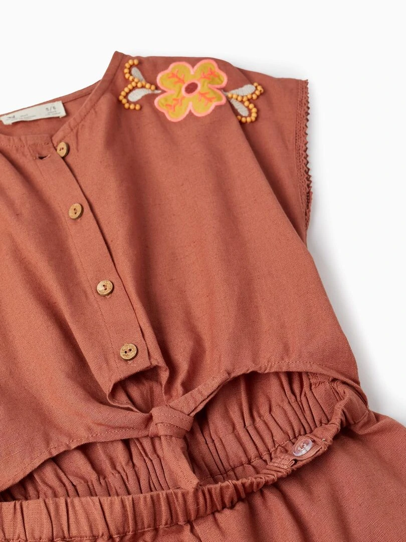 Combinaison en coton et lin avec perles pour fille   Orange clémentine