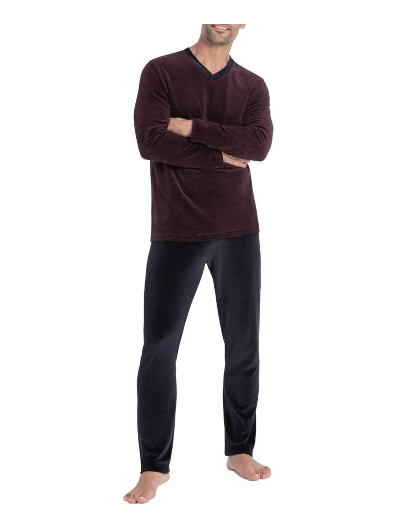 Pyjama long en velours et coton Yamato Rouge