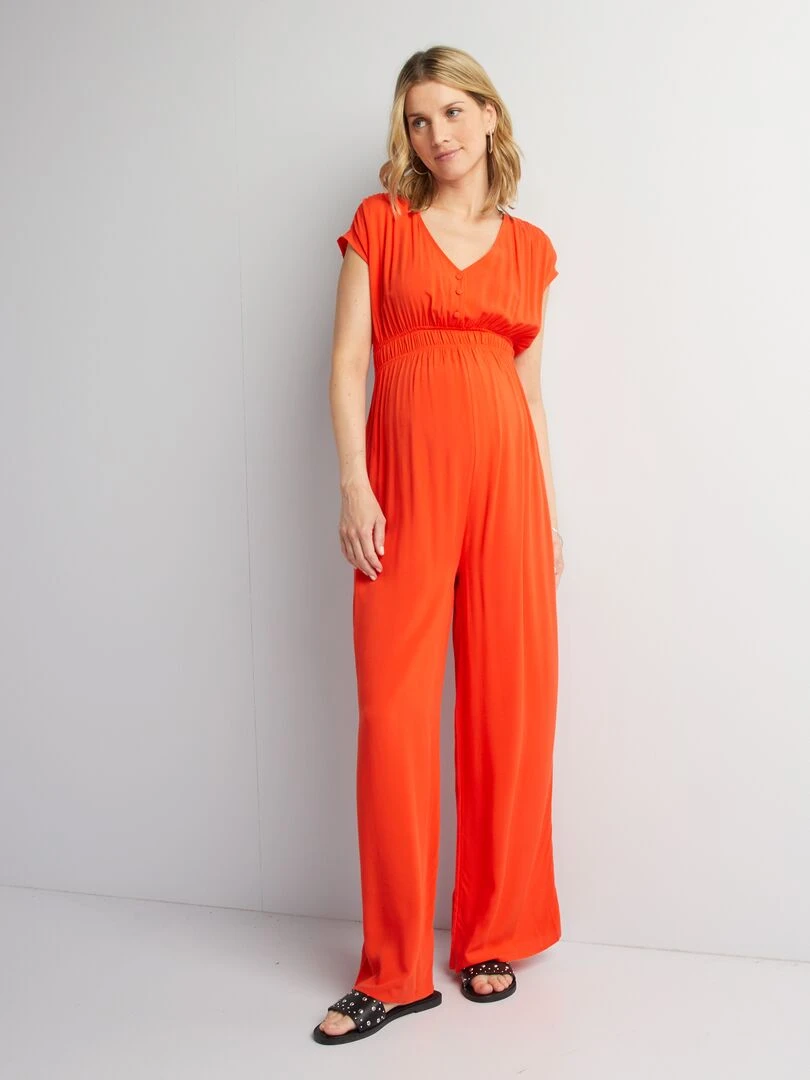 Combinaison maternité à taille élastiquée avec ouverture boutonnée   rouge