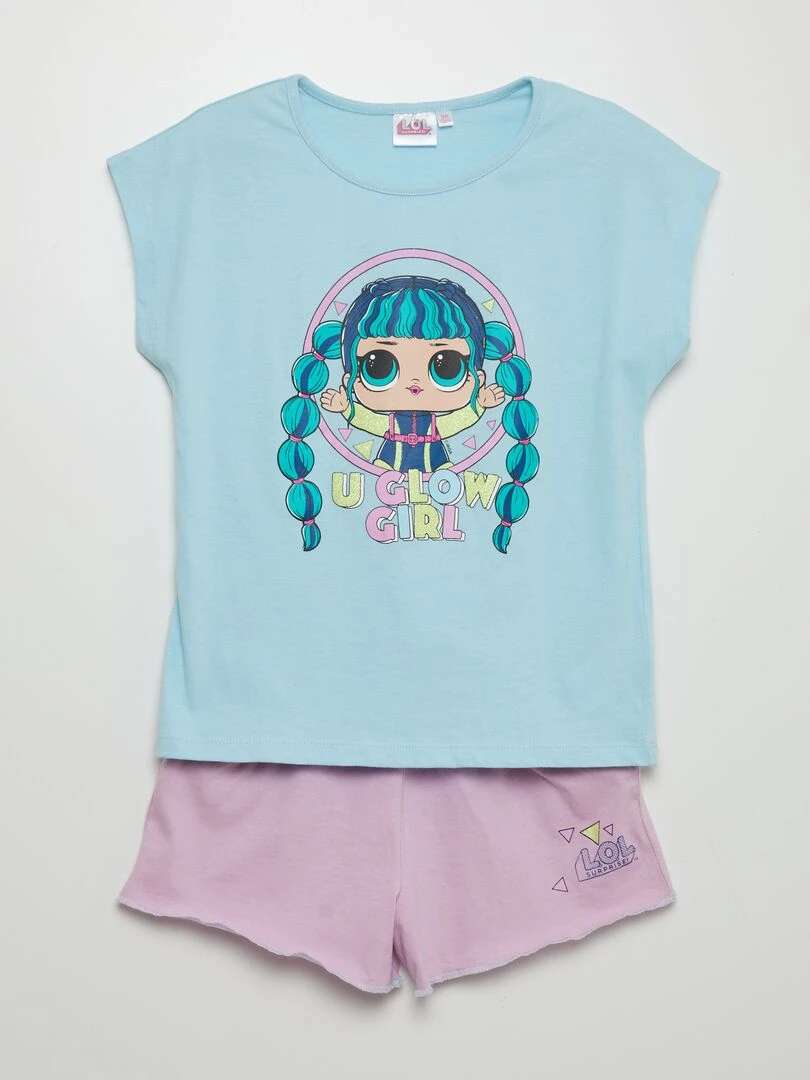 Ensemble t shirt + short 'Lol' 2 pièces bleu