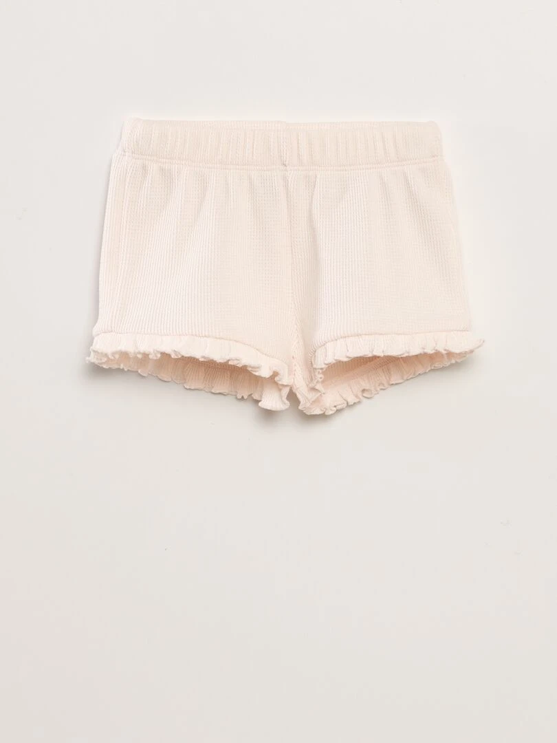 Ensemble t shirt + short en maille gaufrée   2 pièces   Rose