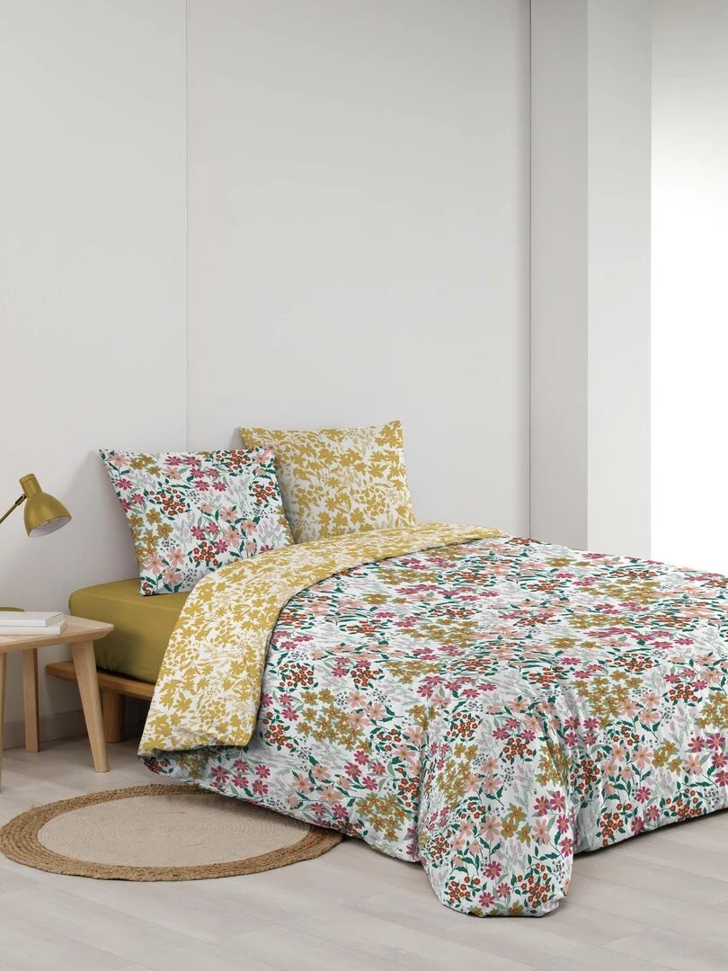 Housse couette + taies 220 x 240 cm Les fleurs de claudia Blanc
