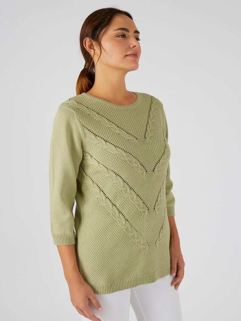 Pull torsadé col rond   Damart   Vert